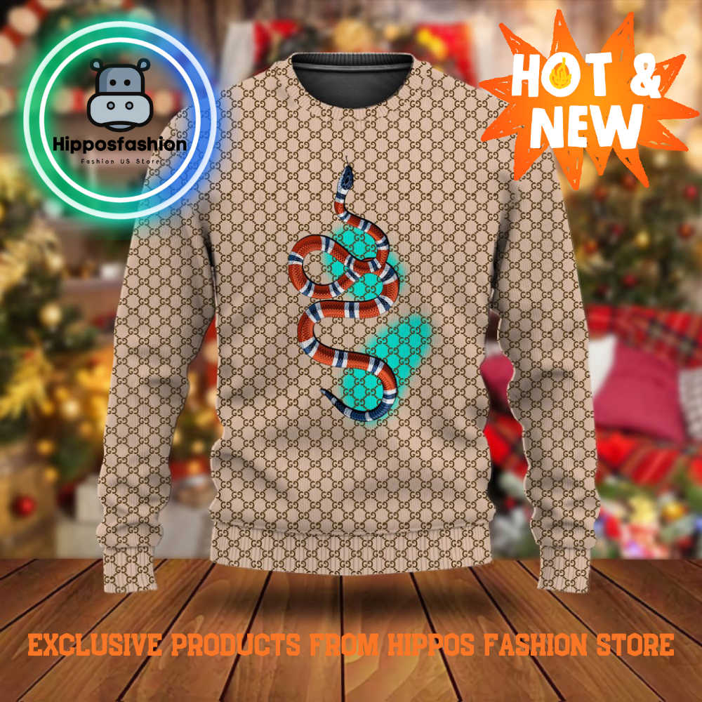 Gucci Logo Brown Snake Brand Luxury Ugly Christmas Sweater Bsh.jpg