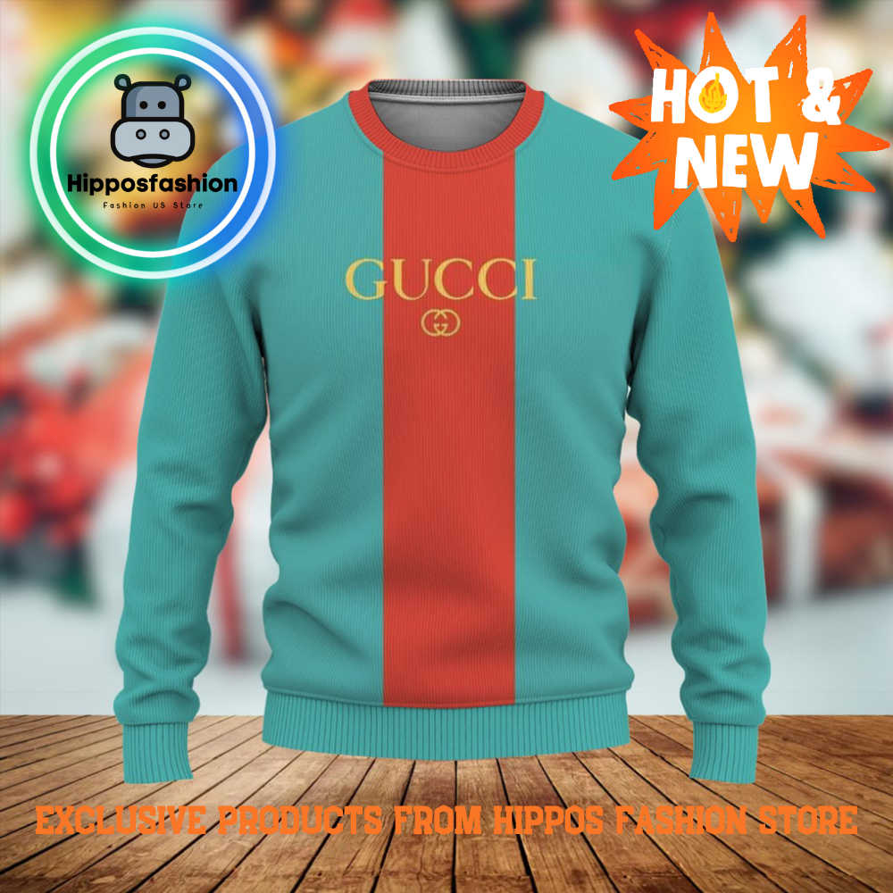 Gucci Red Turquoise Luxury Brand Ugly Christmas Sweater AJFr.jpg