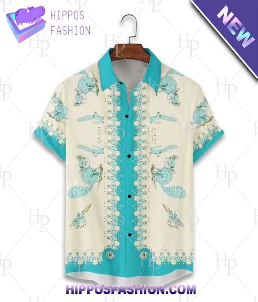 Gucci Squirrel Blue Hawaiian Shirt And Shorts