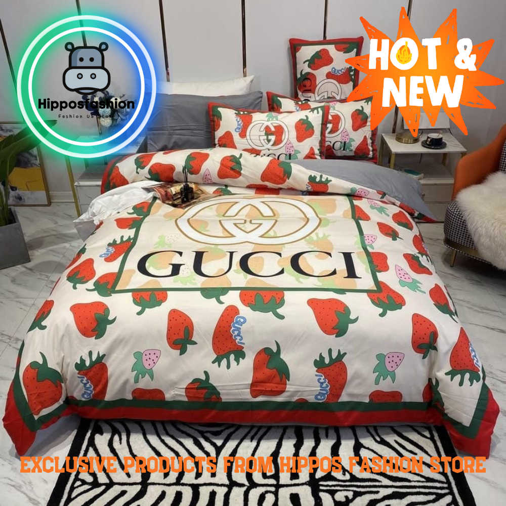 Gucci Strawberry Luxury Brand Bedding Set Home Decor