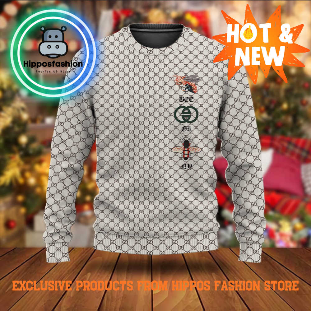 Gucci x Bee White Luxury Brand Ugly Christmas Sweater CUUHn.jpg