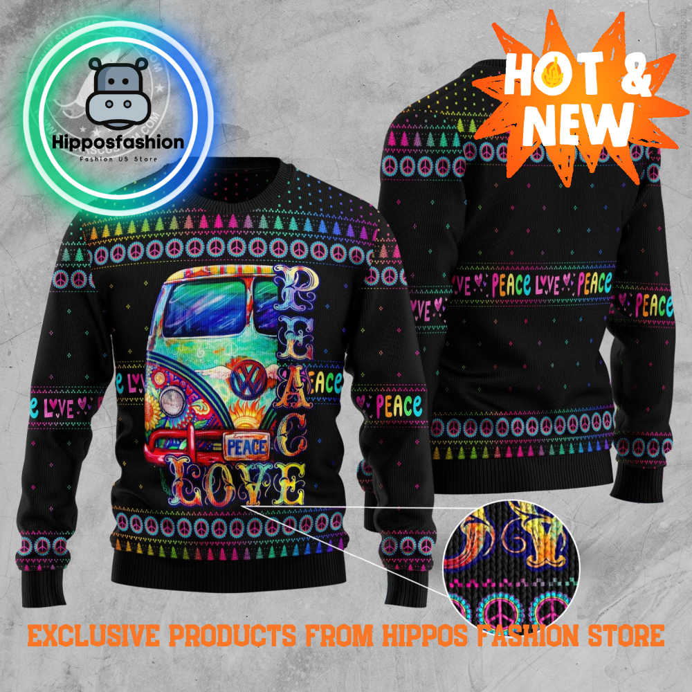 Hippie Peace Love Ugly Christmas Sweater