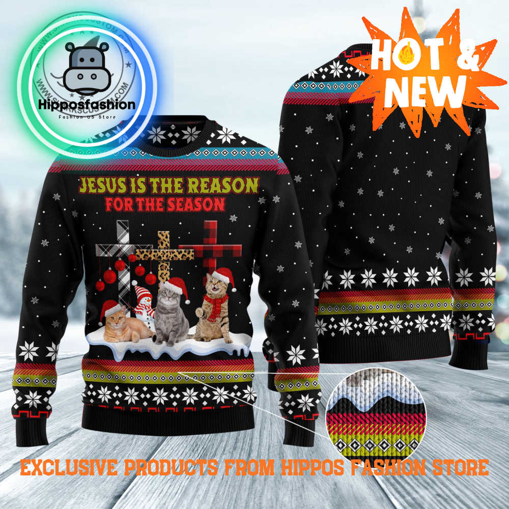 Jesus Is The Reason For The Season Cat Ugly Christmas Sweater NLRY.jpg