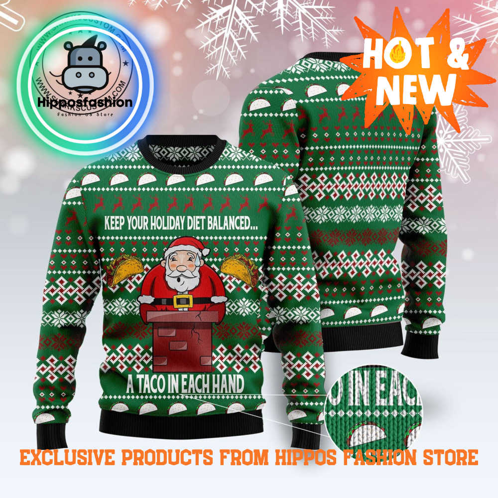 Keep Your Holiday Diet Balanced With Tacos Ugly Christmas Sweater