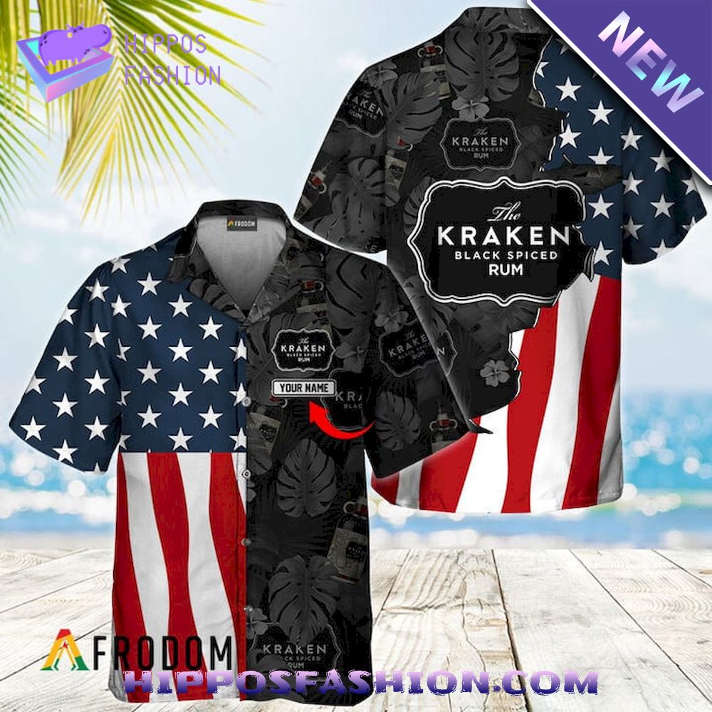 Kraken Rum Tropical American Flag Personalized Hawaiian Shirt