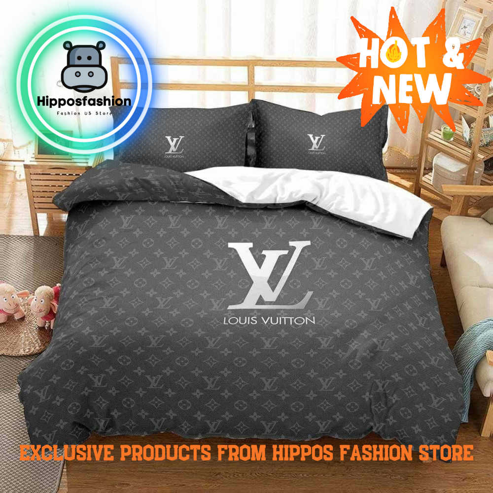 LV Luxury Brand Gray Bedding Set Home Decor