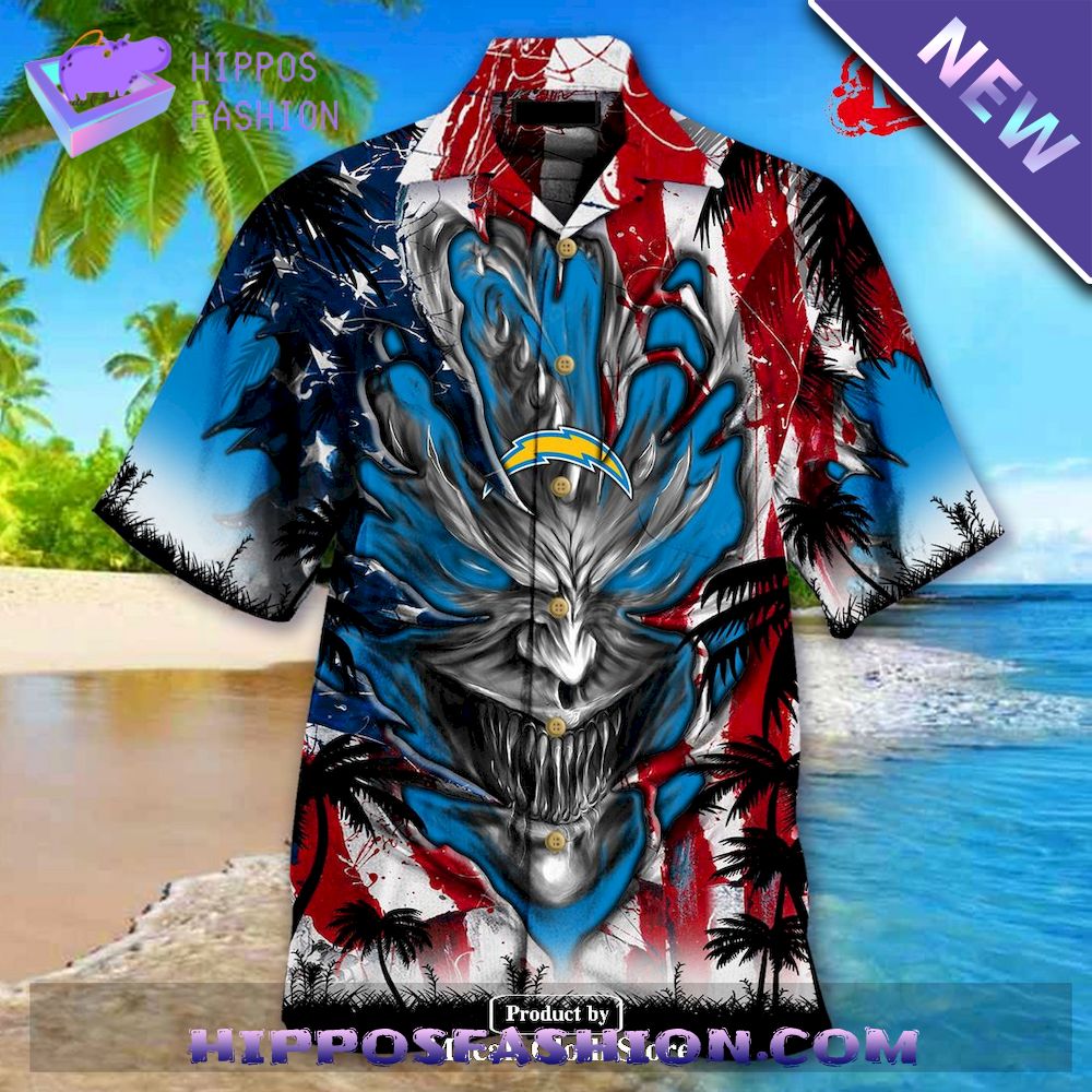 Los Angeles Chargers US Memorial Day Demon Face Personalized Hawaiian Shirt