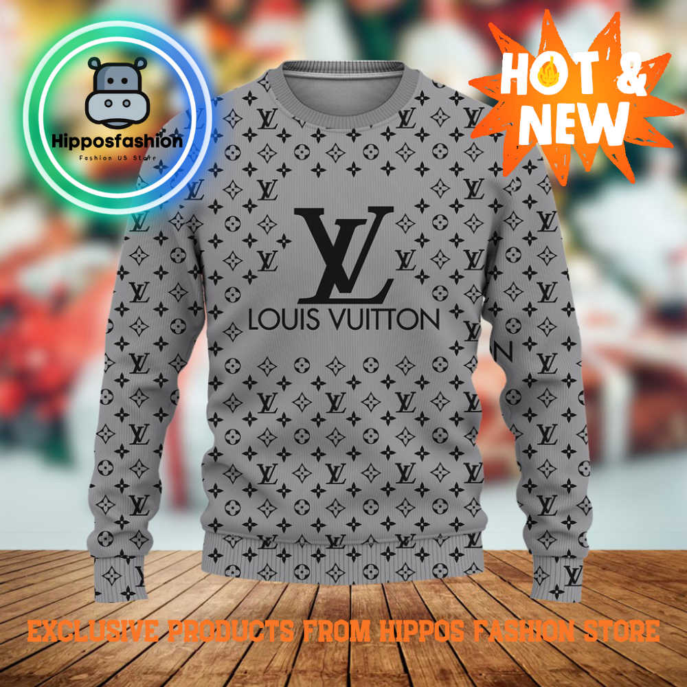 Louis Vuitton Black Gray Brand Luxury Ugly Christmas Sweater cMTVW.jpg