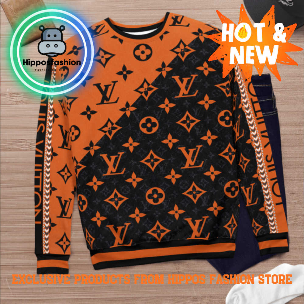 Louis Vuitton Black Orange Brand Luxury Ugly Christmas Sweater cTNYy.jpg