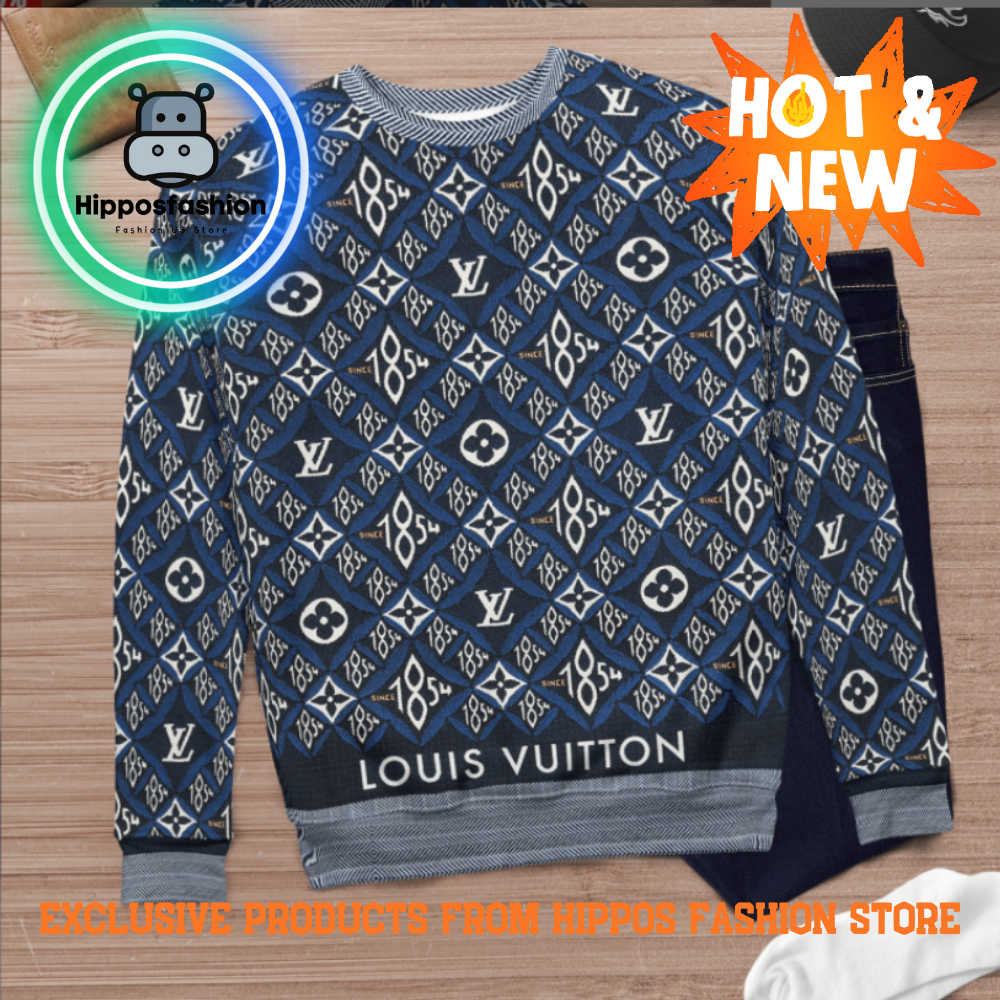 Louis Vuitton Blue Brand Luxury Ugly Christmas Sweater ZBCkt.jpg