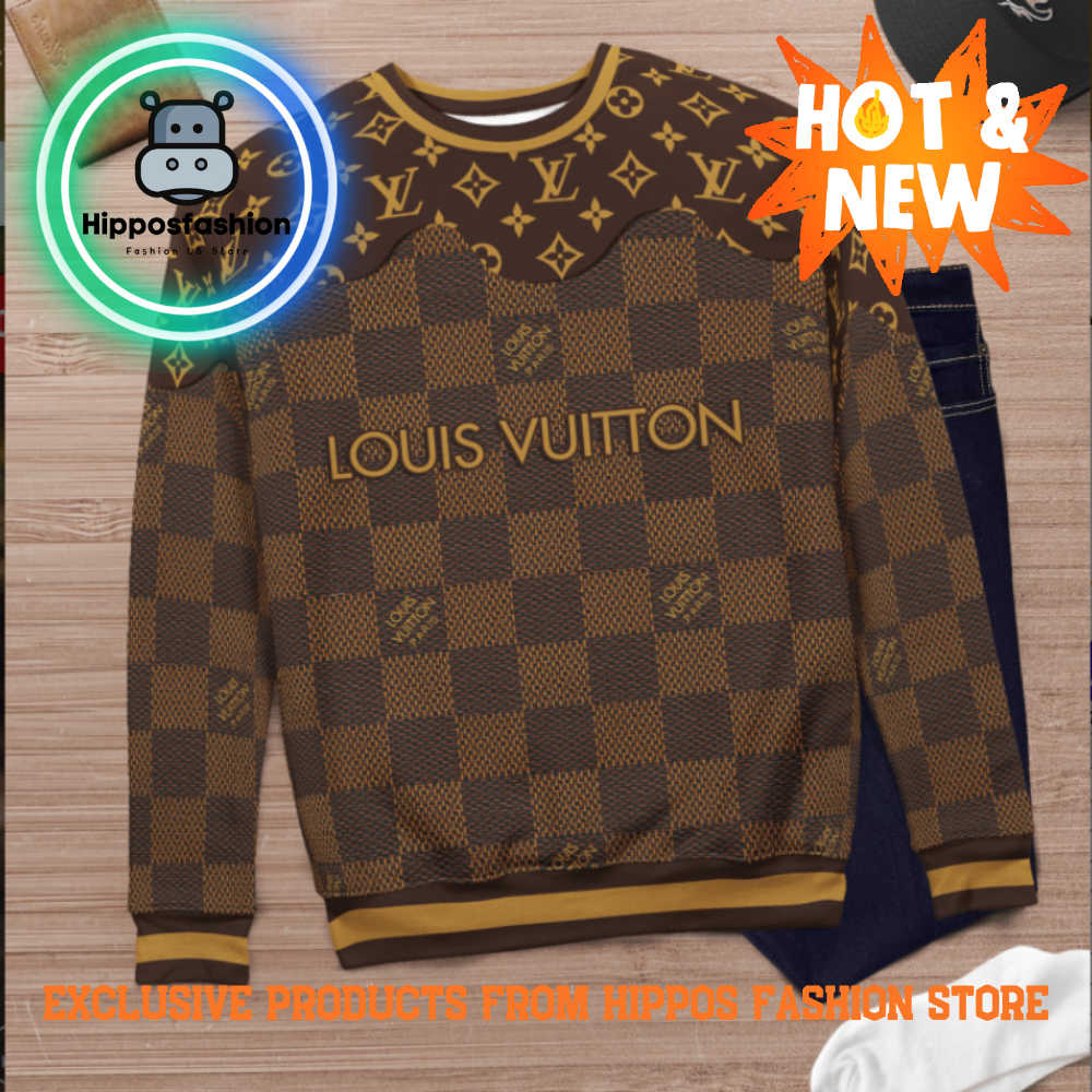 Louis Vuitton Brown Yellow Logo Brand Luxury Ugly Christmas Sweater IgZby.jpg
