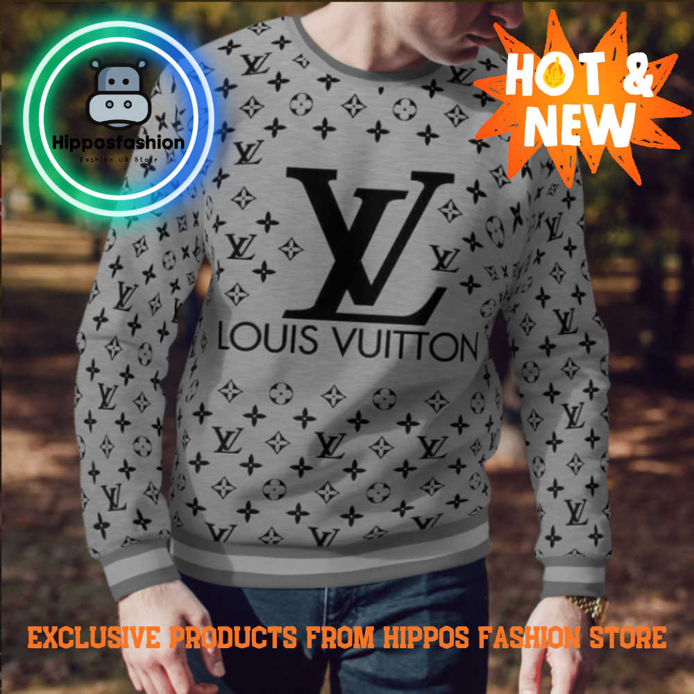 Louis Vuitton Gray Brand Luxury Ugly Christmas Sweater XPkN.jpg