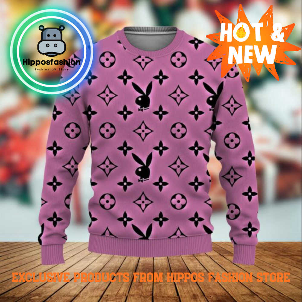 Louis Vuitton Pink Brand Luxury Ugly Christmas Sweater zMXnV.jpg