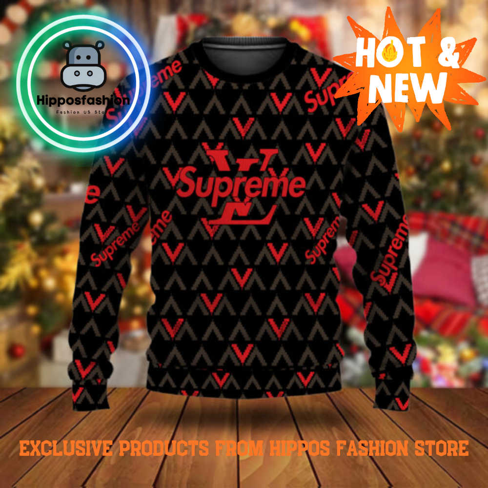 Louis Vuitton Red Logo Brand Luxury Ugly Christmas Sweater XdFcb.jpg