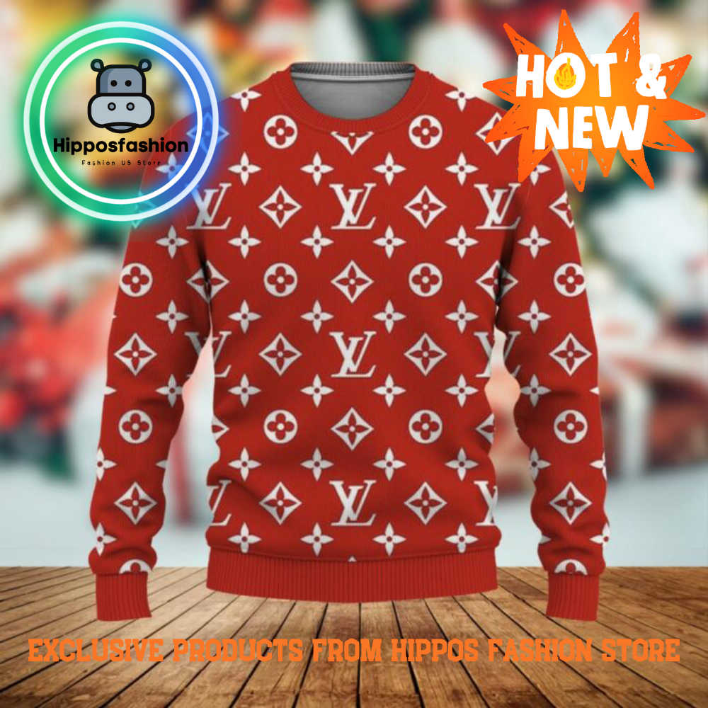 Louis Vuitton Red White Brand Luxury Ugly Christmas Sweater GcBX.jpg