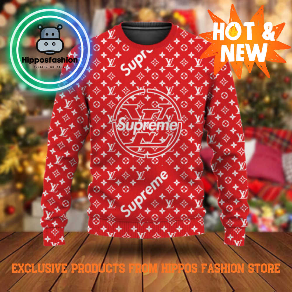 Louis Vuitton x Supreme Red Brand Luxury Ugly Christmas Sweater vdm.jpg