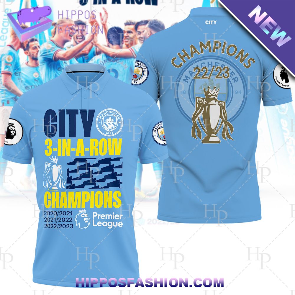 Manchester City Premier League Champions Cup 3D Polo Shirt