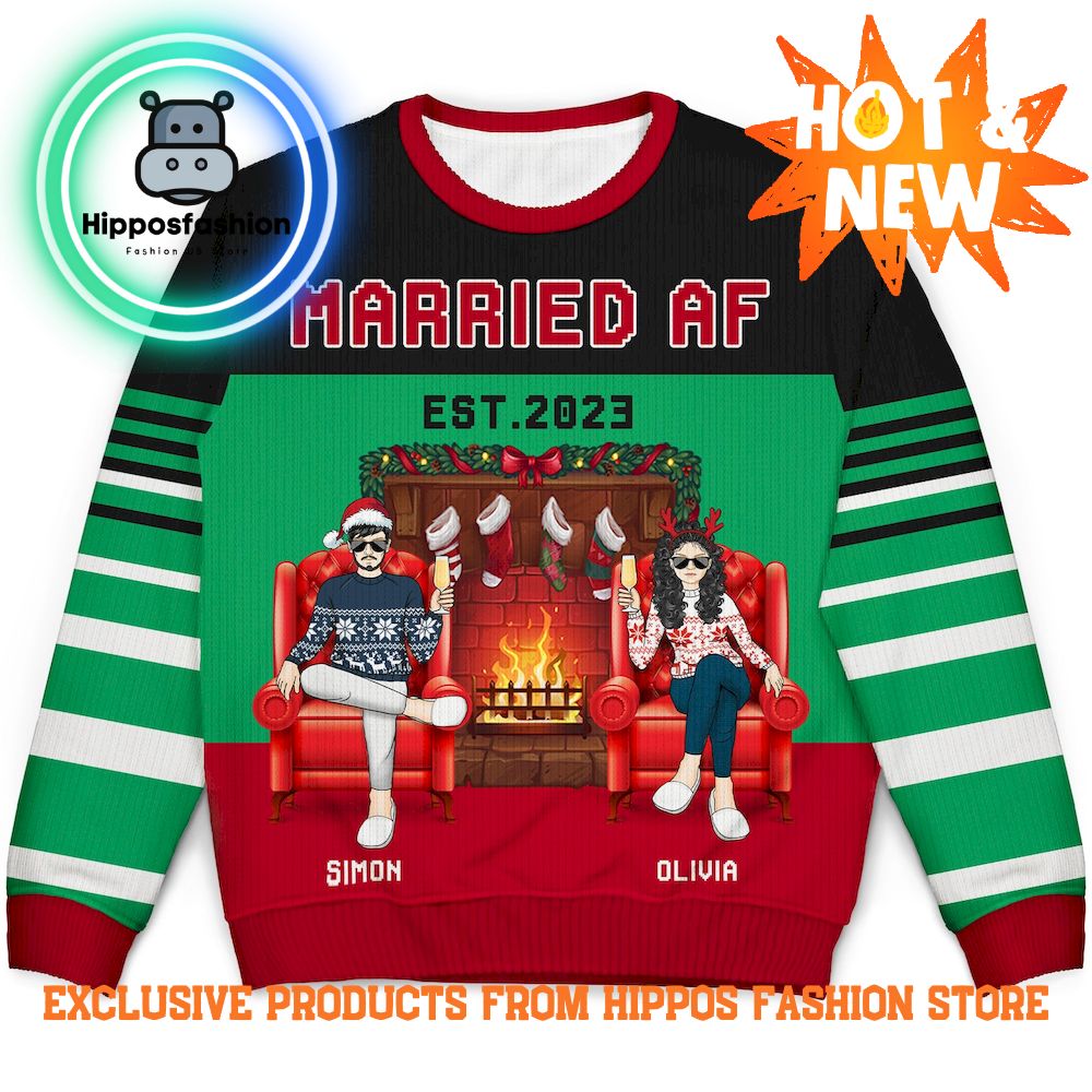 Married Af Christmas Gift For Couples Personalized Unisex Ugly Sweater