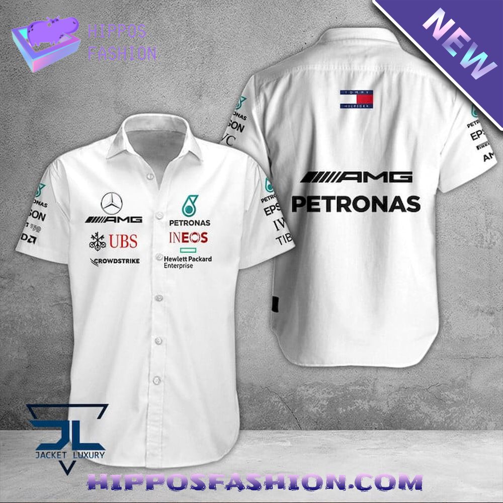 Mercedes AMG Petronas F Team White Hawaiian Shirt