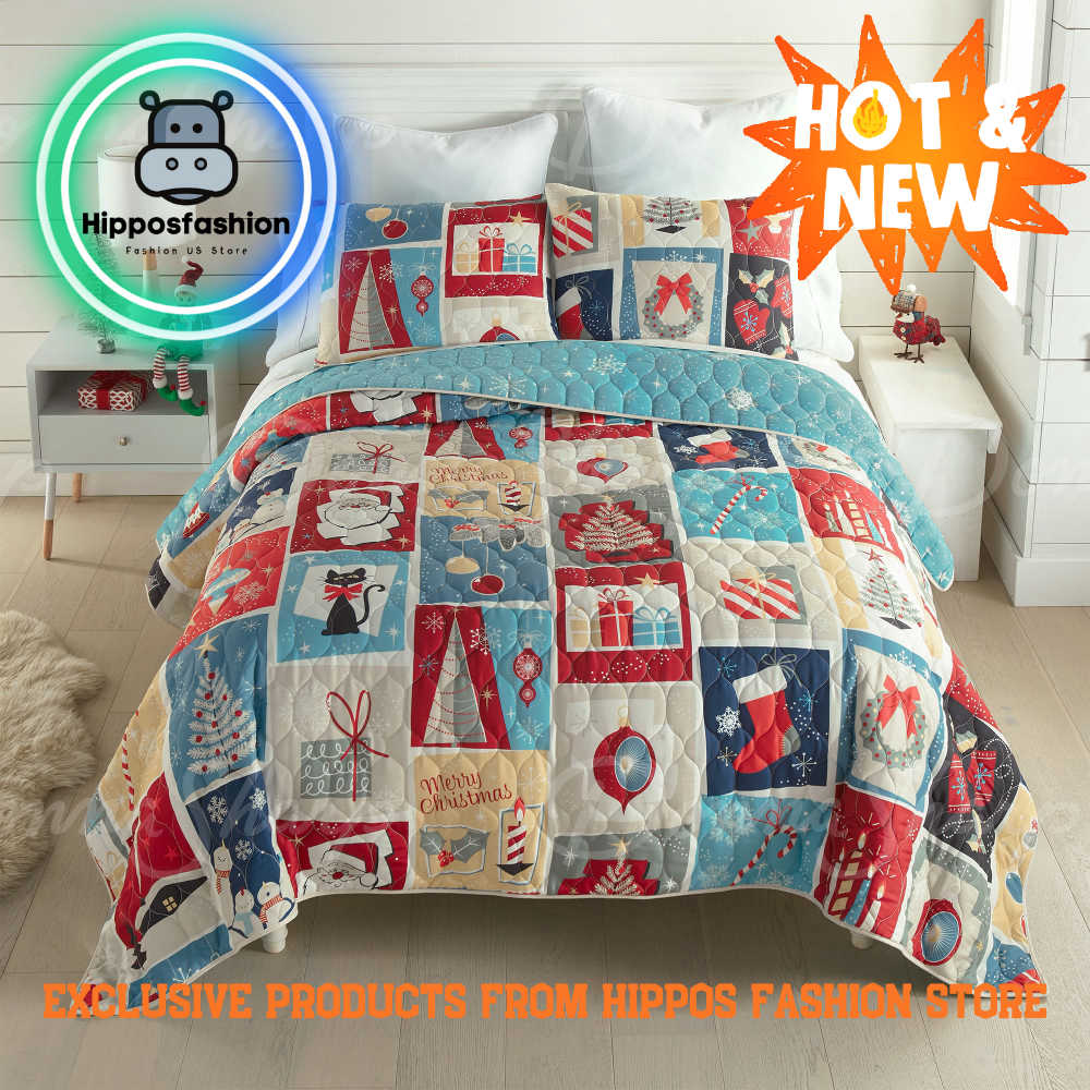 Merry Chirstmas Blue King Queen Bedding Bed