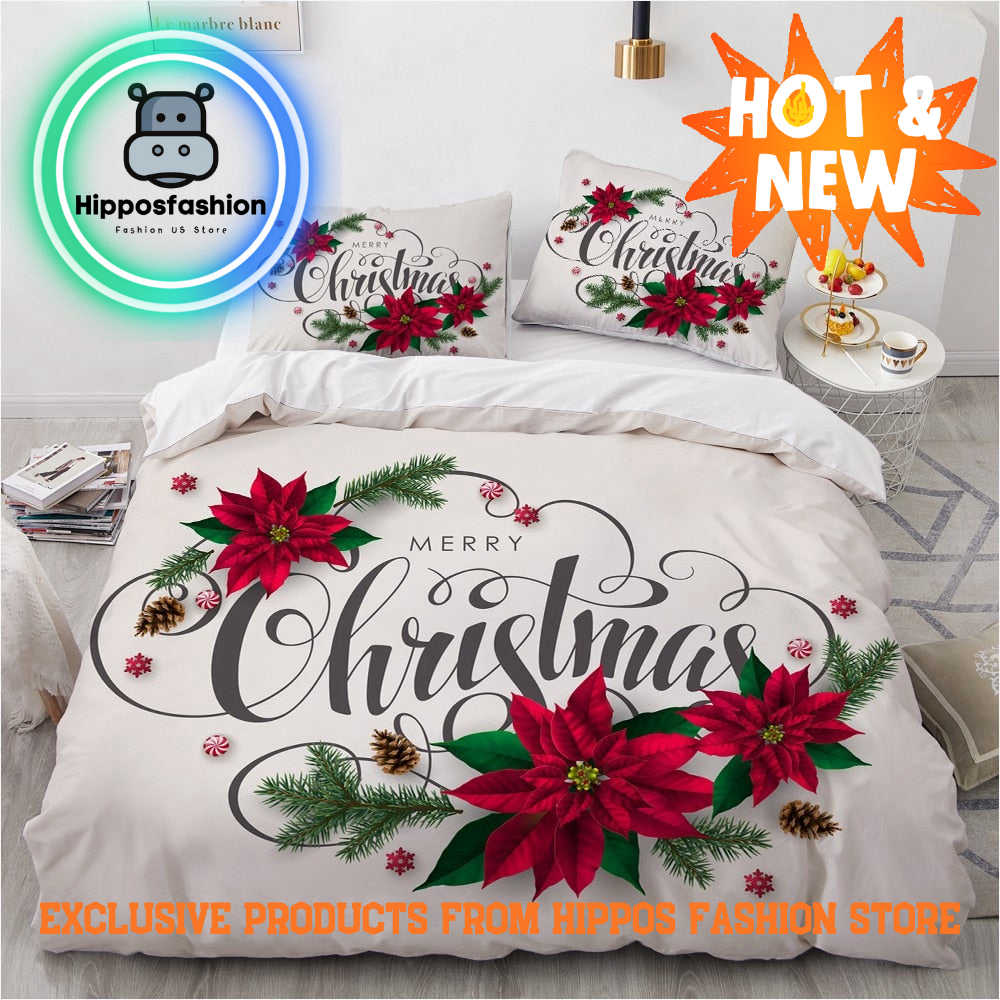 Merry Christmas Flowers King Queen Bedding Set