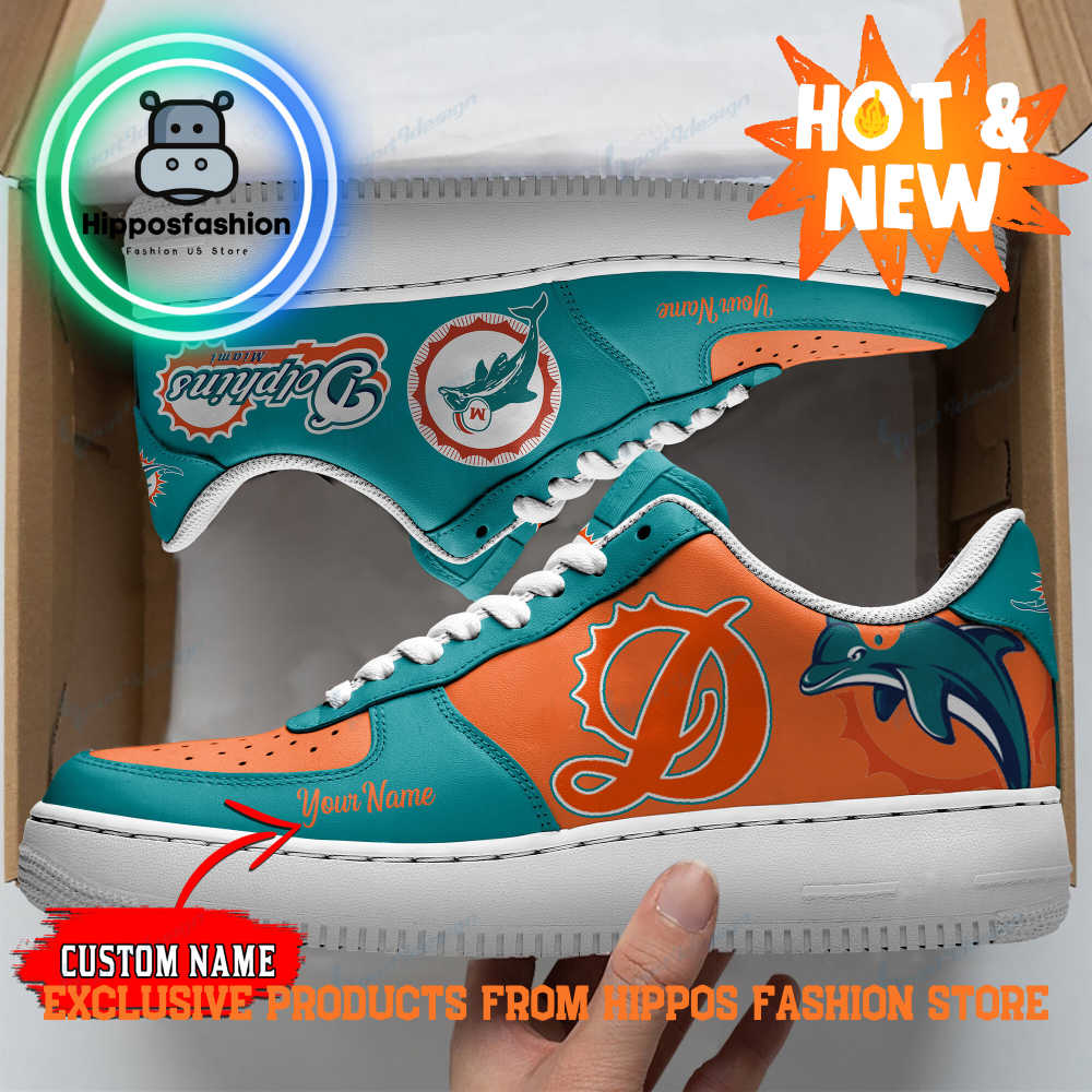 Miami Dolphins Personalized Orange Air Force 1 Sneakers