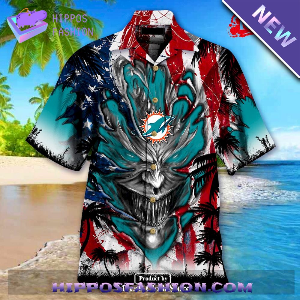 Miami Dolphins US Memorial Day Demon Face Personalized Hawaiian Shirt