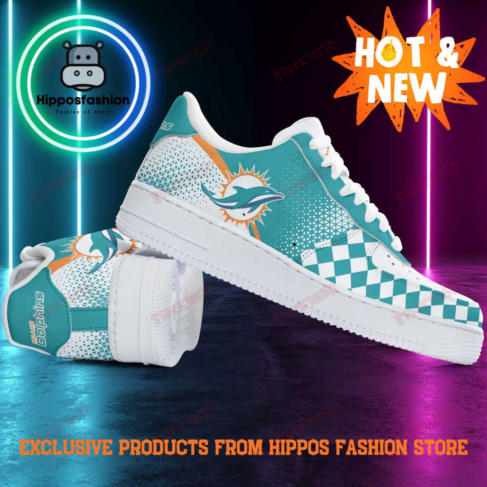 Miami Dolphins White Blue Caro Air Force Sneakers yhV.jpg