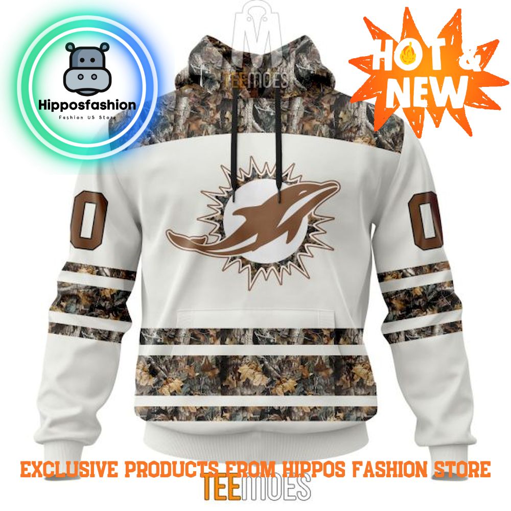Miami Dolphins White Camo Hunting Design Personalized Hoodie