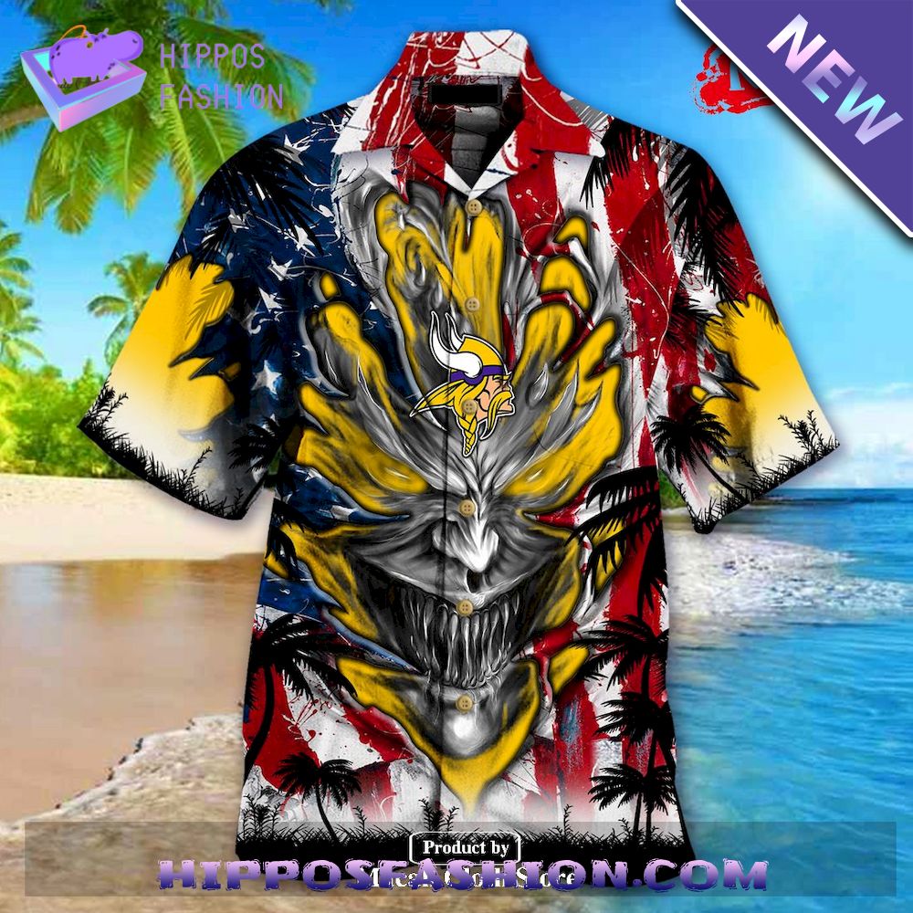 Minnesota Vikings US Memorial Day Demon Face Personalized Hawaiian Shirt