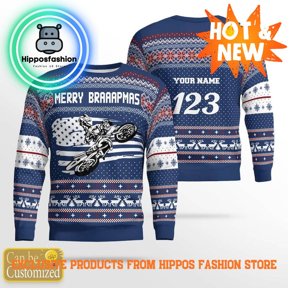 Motocross Rider Braaapmas Personalized Ugly Christmas Sweater