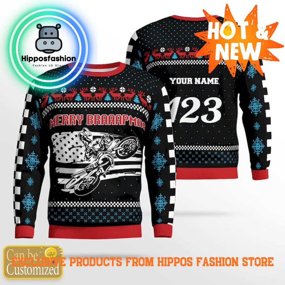 Motocross Rider Merry Braaapmas Personalized Ugly Christmas Sweater