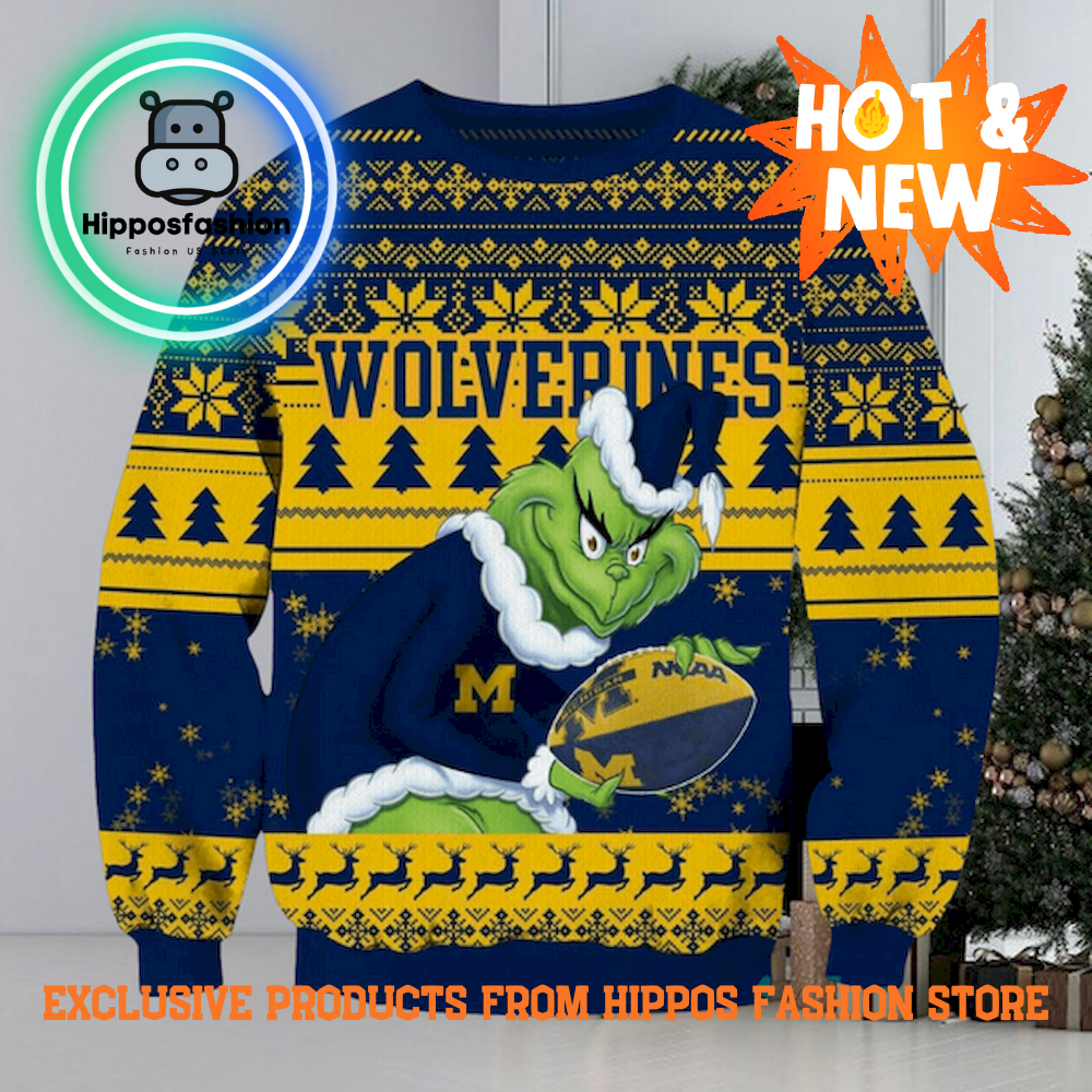NCAA Michigan Wolverines x Grinch Ugly Christmas Sweater