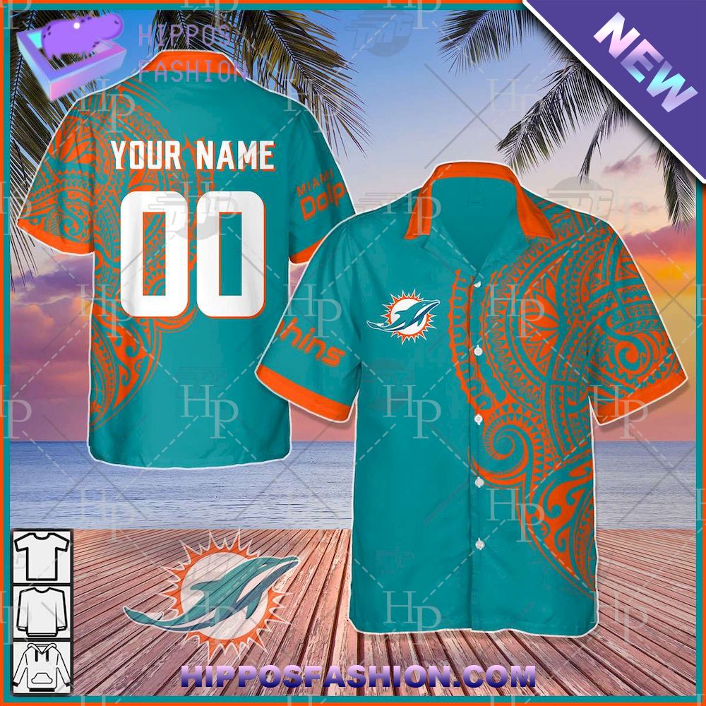 NFL Miami Dolphins Polynesian Tattoo Personalized Hawaiian Shirt