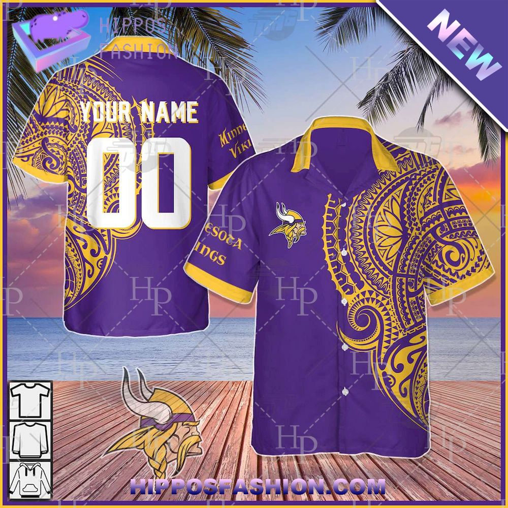 NFL Minnesota Vikings Polynesian Tattoo Personalized Hawaiian Shirt
