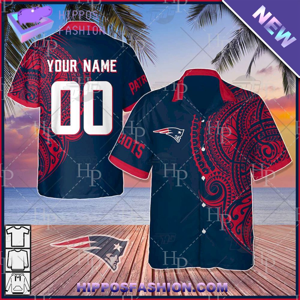NFL New England Patriots Polynesian Tattoo Personalized Hawaiian Shirt