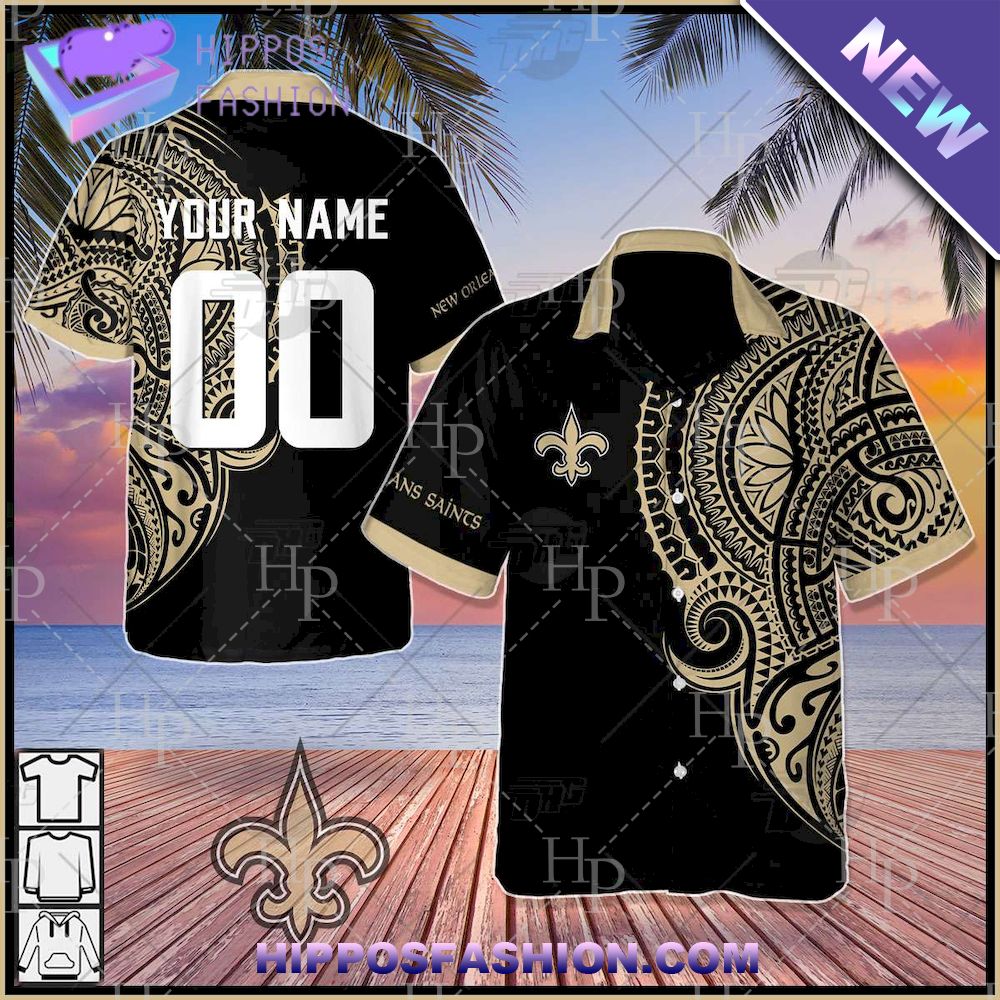 NFL New Orleans Saints Polynesian Tattoo Personalized Hawaiian Shirt
