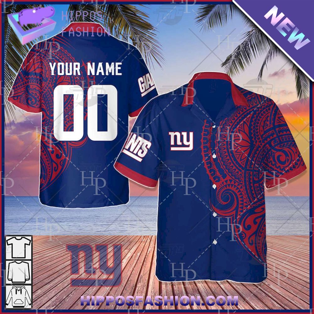 NFL New York Giants Polynesian Tattoo Personalized Hawaiian Shirt