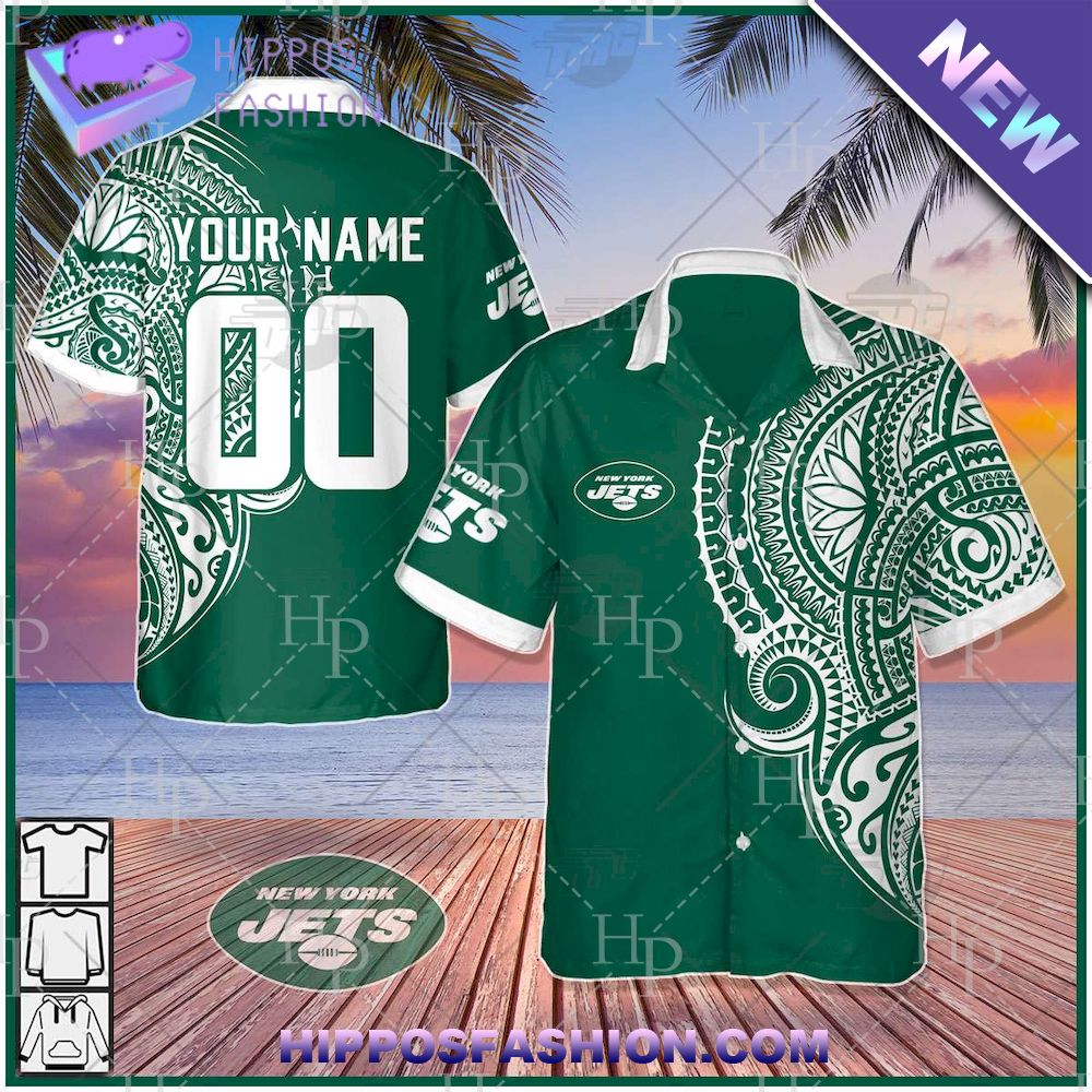 NFL New York Jets Polynesian Tattoo Personalized Hawaiian Shirt
