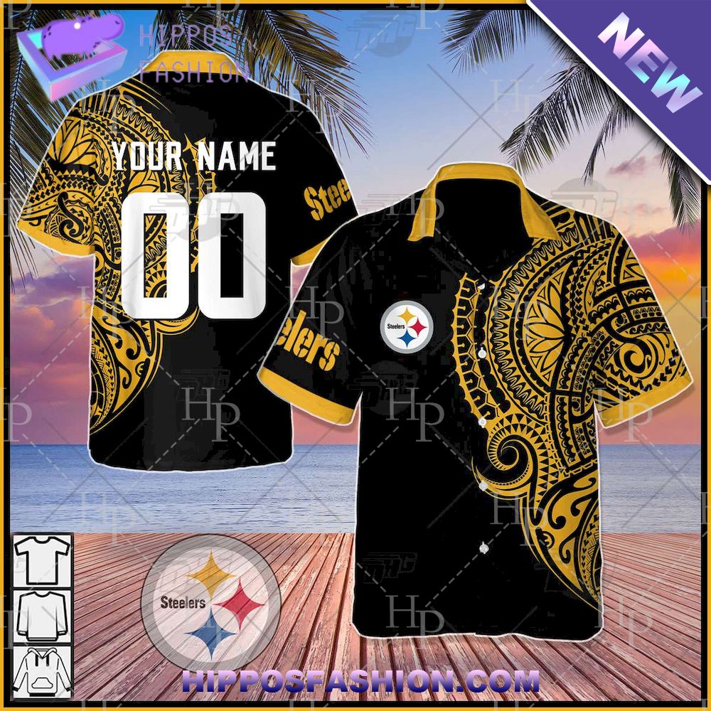 NFL Pittsburgh Steelers Polynesian Tattoo Personalized Hawaiian Shirt