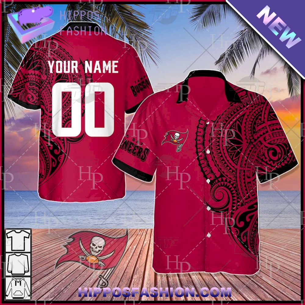 NFL Tampa Bay Buccaneers Polynesian Tattoo Personalized Hawaiian Shirt