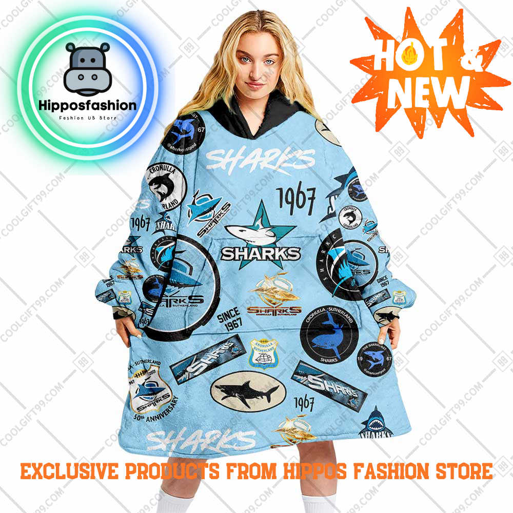 NRL Cronulla Sutherland Sharks Season Logo Personalized Blanket Hoodie