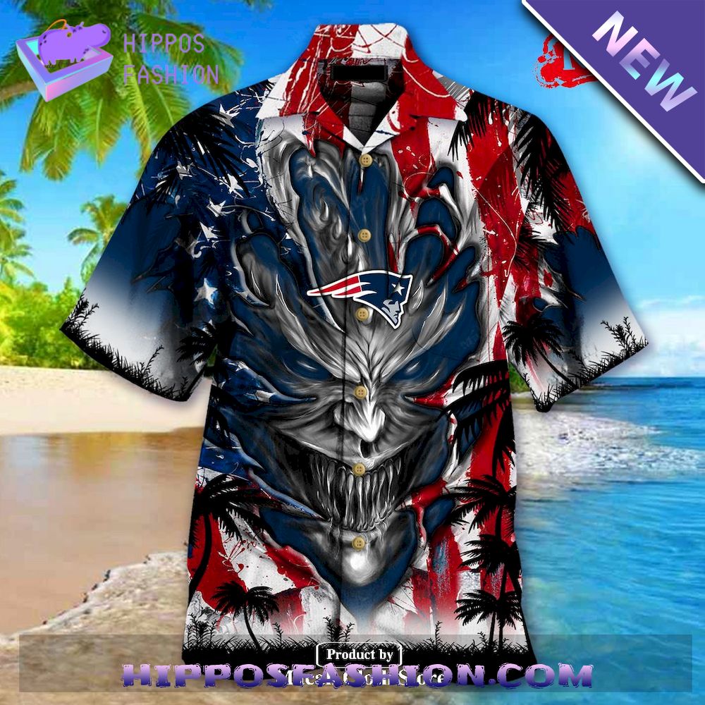 New England Patriots US Memorial Day Demon Face Personalized Hawaiian Shirt