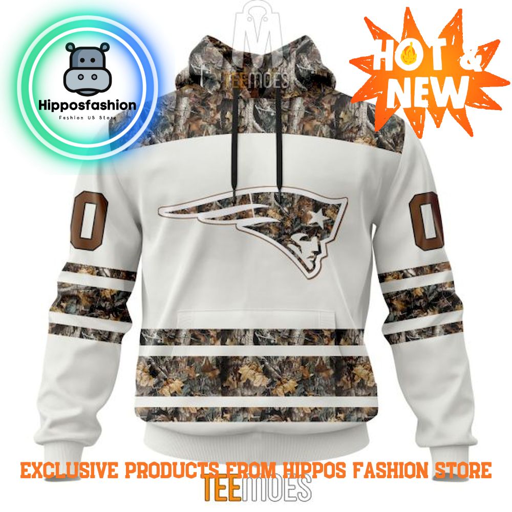 New England Patriots White Camo Hunting Design Personalized Hoodie