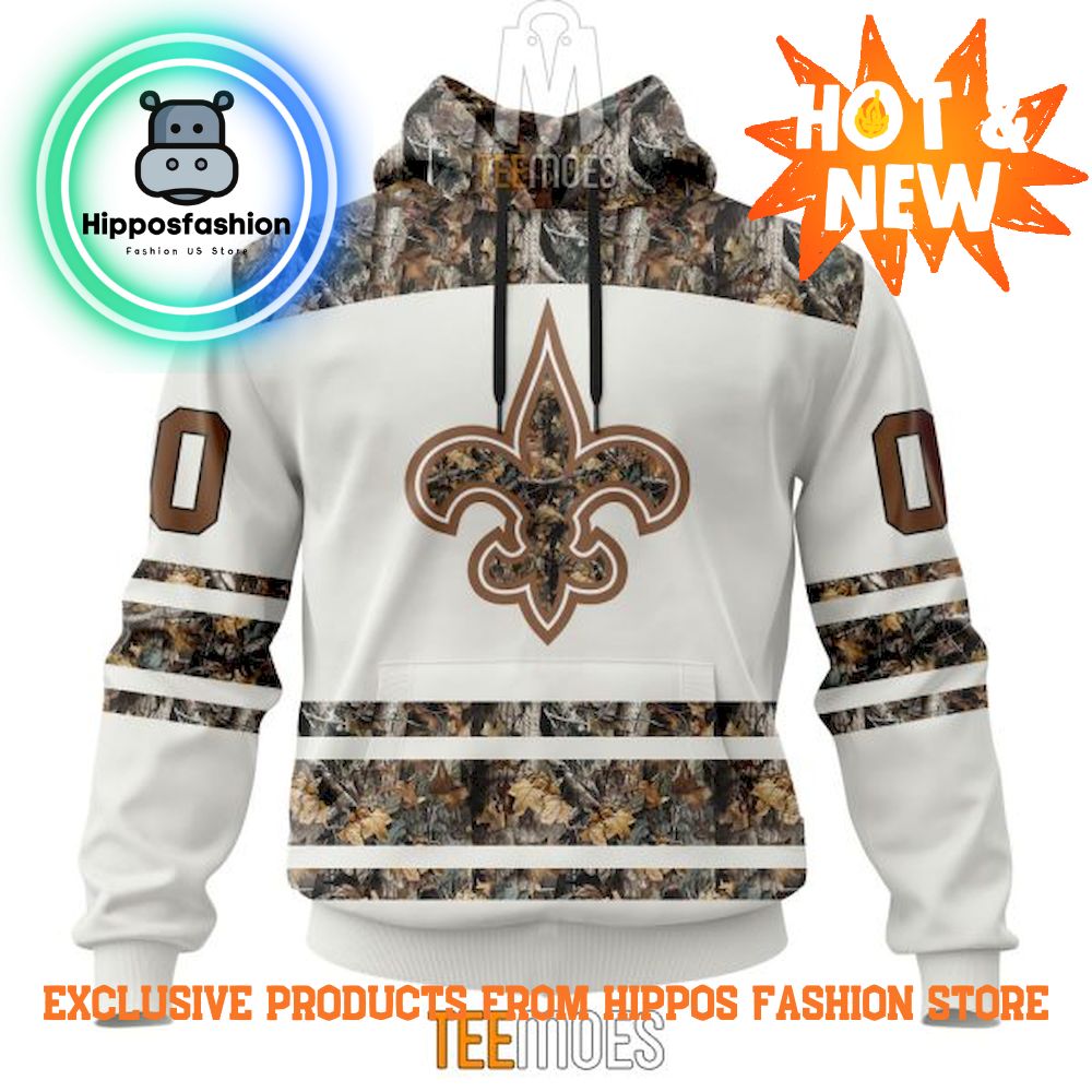 New Orleans Saints White Camo Hunting Design Personalized Hoodie