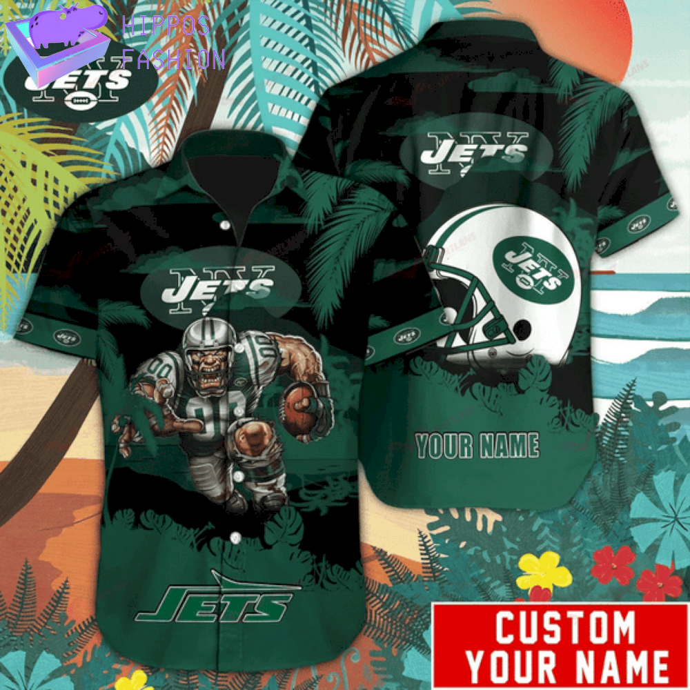 New York Jets Hawaiian Shirt Mascot Customize Your Name