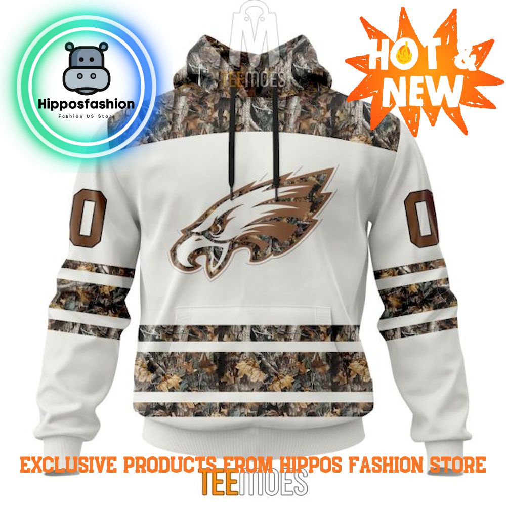Philadelphia Eagles White Camo Hunting Design Personalized Hoodie