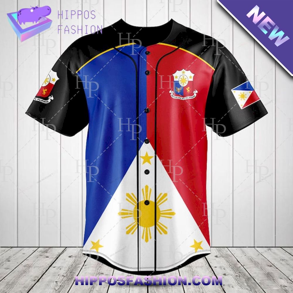 Philippines Pilipinas Coat of Arms And Flag Black Personalized Baseball Jersey