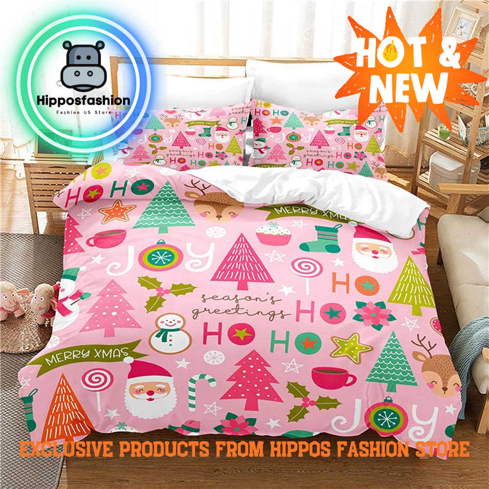 Pink Christmas Snowman Pine King Queen Bedding Bed