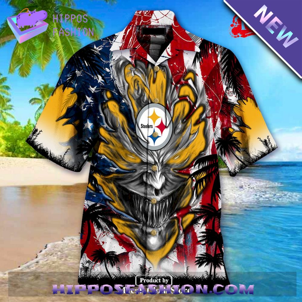Pittsburgh Steelers US Memorial Day Demon Face Personalized Hawaiian Shirt